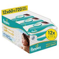Pampers Aqua Soft Touch Servetėlės Kūdikiams, 12 Pakuotė, 720 Servetėlės
