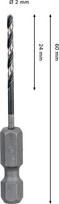 Grąžtas metalui BOSCH HSS, su šešiakampiu kotu, 2,0 mm, 2 × 24 × 60 mm