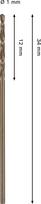 Grąžtas metalui BOSCH HSS-Co, DIN 338, 1 × 12 × 34 mm