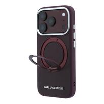 Karl Lagerfeld PU Saffiano dėklas su žiedu-stovu ir MagSafe funkcija, skirtas iPhone 18 Pro, bordo spalvos