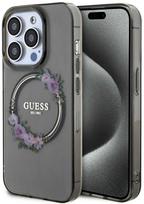 Guess IML Flowers Wreath MagSafe - dėklas skirtas Apple iPhone 15 Pro, juodas