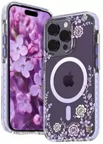 Dėklas Back cover Kingxbar Apple iPhone 14 Pro MagSafe decorated with peony flowers print Flora Series magnetic Violetinė