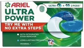 Skalbimo kapsulės Ariel Ultra Power Universal+, 14 vnt.