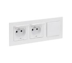 Legrand - dvigubas lauko lizdas, namų paskirties ir vienpolinis jungiklis Nr. 1 su rėmu NILOE STEP 250V, baltos spalvos