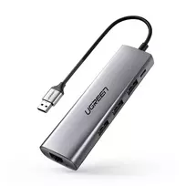 Ugreen CM266 5in1 USB šakotuvas USB-A į RJ45, 3x USB-A 3.0, micro USB, pilkas