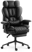 Hells Chair Biuro kėdė su kojų atrama ir reguliuojamais porankiais, dirbtinė oda, juoda