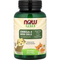 NOW Foods, Augintiniai, Omega-3 mini geliai, Šunims / Katėms, Žuvims, 150 minkštųjų kapsulių, 106 g