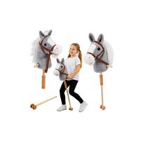Arkliukas ant lazdos Hobby Horse, galopavimo ir žvengimo garsai, pilkos spalvos, 100 cm