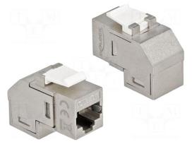 RJ 45 coupler | Keystone,angled | RJ45 socket,both sides | silver