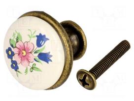 Knob | Ø: 26.5mm | H: 23mm | porcelain,zamak | spring flower | furniture