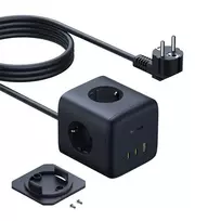 Baseus EnerFill FA11 67W Power Strip, USB-A + USB-C Cube + 3 x EU Sockets 1.5m - Black