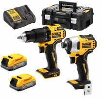 DeWalt  POWERSTACK Battery Combo Kit DCK2062E2T, 18 Volt, with Impact Driver (yellow/black, 2x POWERSTACK Li-Ion Batteries 1.7 Ah, in T STAK Box II)