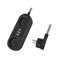 Logilink 2-way power strip, 2x CEE 7/3 + 3x USB-A, textile cable
