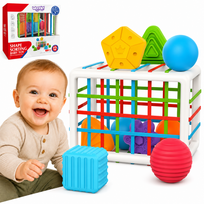 WOOPIE BABY Lankstus sensorinis kubo rūšiuoklis vaikams Spalvotos formos 13 vnt.