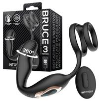 IntoYou Bruce - radijo bangomis valdomas besisukantis prostatos vibratorius su dvigubu žiedu (juodas)