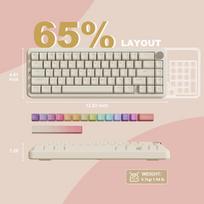 „Yunzii B68 Beige Wireless Mechanical Gaming“ Klaviatūra, „Tri-Mode Hot Swappable“ Mielos Dujos, Black_Milk V2
