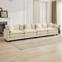 Modulinė sofa, 4 vietų, chenilės audinys, smėlio spalva, DEFO5014BG