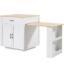 Ištraukiamas virtuvės stalas 133x202x70x93 cm su stalčiumi lentynomis ratukais ir kabykla virtuvei