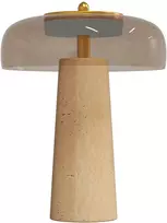Stalinė LED lempa su travertino pagrindu, gintarinė, 23 × 23 × 31 cm