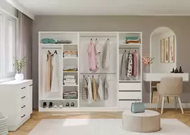Rūbinė OPENO 1W1P3S BALTA Modulinė spinta su pakabos strypu ir 3 stalčiais
