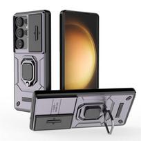 Šarvuotas magnetinis laikiklis žiedas dėklas Samsung Galaxy S25 Ultra 5G, su slankiojančiu kameros apsauginiu dangteliu, Galaxy S 25 Plus S25Ultra Funda For Galaxy S25 violetinė