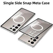 Magnetinis dėklas Samsung Galaxy S25 Ultra S24 S23 Plus S25+ S24+ telefonams, Magsafe, metalinis, spyruoklinis, aliuminio lydinio, su objektyvo apsauga, matinis galinis dangtelis, telefono kraštai Galaxy S23 sidabras