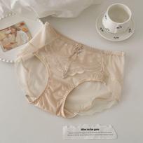 Women's Mid-Waist Satin Lace Thong: Seamless, Transparent, Sexy Mesh, Breathable with Extended Cotton Crotch One Size gray