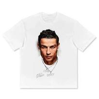 Cristiano Ronaldo grynos medvilnės Amerikietiško stiliaus Gatvės Abiejų lyčių Madingi Vintažiniai Spausdinti trumpomis rankovėmis T-shirt L white