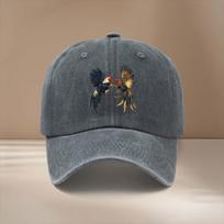 Rooster Fighting Baseball Cap Washed Denim Adjustable Snapback Hat Vintage Outdoor Casual Unisex Cap One Size gray