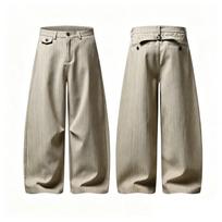 Classic Stripe Wide-Leg Trousers Women High-Waisted Relaxed Fit Straight Cut Business Casual Pants With Pockets 3XL beige