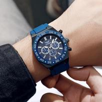 Unisex Trendy Quartz Watch with Silicone Strap and Three-Eye Design mėlyna