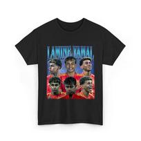 2026 Summer Lamine Yamal Vintage Bootleg Football Graphic T Shirt Hip Hop Round Neck Oversized Unisex Casual Streetwear Fan Tee L black