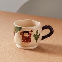 Retro Cute Boy and Girl Ceramic Mug Home Drinking Buffalo Milk Breakfast Cartoon Cup Creative High Appearance 450ml gray