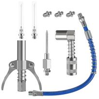 9PCS Grease Accessory Kit, Grease Coupler With Double Handles Coupler,90°Grease Coupler Adapter,Recessed Fitting Adapter,2 Needle Nozzles,3 Zerk sidabras