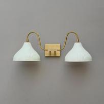 Handmade Brass Double Wall Sconce – Mid Century Modern Bathroom Vanity Light Gold Finish Indoor Wall Fixture 24'' , 9'' . 9.5'' white