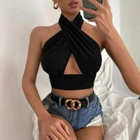 Atviras nugara Kryžmai surišamas Kaklą prilaikantis Bustier - Seksualus Europos-Amerikos Vasaros Stilius S juoda