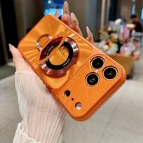 CD Laser Texture Phone Case for For Iphone 12 13 14 1 16 17 Pro Max Plus For  Wireless Charge  Ring Stand Back Cover iPhone 12 orange
