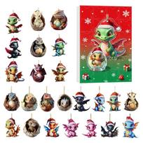 Christmas Countdown Calendar Blind Box With Cute Dragon Mini Decor For Holiday Party Gifts Style H green