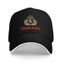 CUNARD KELIONIŲ LAIVŲ LINIJOS LOGOTIPO BEISBOLINĖ KEPURĖ JUODA SU AUKSO KARŪNA IR RAUDONU TEKSTU KLASIKINIS DIZAINAS Unisex IR MOTERIMS One Size black