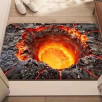 2D Print Lava Door Mat Volcano Crater Design Welcome Entrance Rug Realistic Magma Effect Soft Non-Slip Doormat Funny Home Decor 43X120CM orange