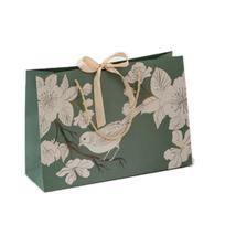 Prabangus rankinis popierinis maišelis su juostele Pirkinių krepšys Kūrybingas spaudinys Gėlėtas Paukštis Pirkinių 18x16x10cm-gold ribbon gray