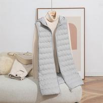 Itin lengva plona moteriška žąsų pūkų liemenė Žieminė ilga dygsniuota su gobtuvu striukė Siauras liemenė rudeniui Pagrindinis parkas XL pilka