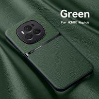 For Honor Magic 6 6 Pro 5 5 Pro  Genuine Leather Texture Solid Color Built-in Magnetic Anti-Fingerprint Phone Case For Magic 5 Pro žalia