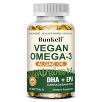 Bunkell Vegan Omega-3 Algae Oil Supplements 1000mg with DHA 300mg & EPA 150mg, 120 Caps 120 Capsules