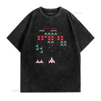 Vintage s Retro Arcade Pixel Space Invaders Game Print Casual T Shirt vintage Washed Stretched graphic Slightly 2XL black