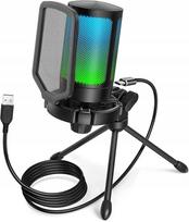USB mikrofonas su RGB pašvietimu, lietimui jautriu nutildymu ir ausinių stebėjimu PC/Mac