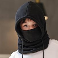 Polar Fleece Children Balaclava Hat Solid Color Pullover Cap Casual Helmet Hat  Girls juoda