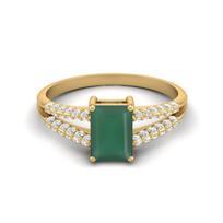 7X5MM Octagon Green Onyx Gemstone 925 Sterling Silver Gold Plated Solitaire Split Shank Women Wedding Ring 7 geltona