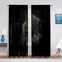 Black Cat with Yellow Eyes Animal  Sheer Curtain for Living Room Decoration Modern Tulle Window Curtain for Bedroom Voile Drapes 1 PCS W100XH250cm&Grommet Top black