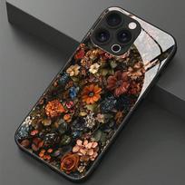 Retro gėlių rašto apsauginis stiklo dėklas nuo kritimo, skirtas iPhone 11 12 13 14 15 16 17 Pro Max 16E 7 8 Plus XR XS X, galinis dangtelis iPhone 11 brown